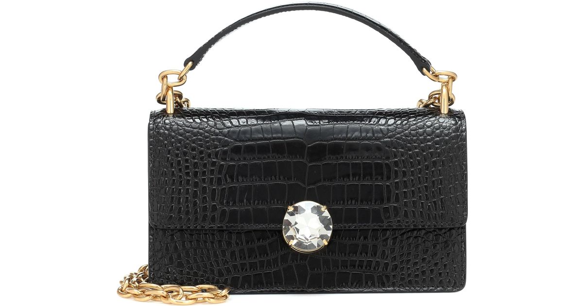 Download Miu Miu Mock-croc Leather Shoulder Bag in Black - Lyst