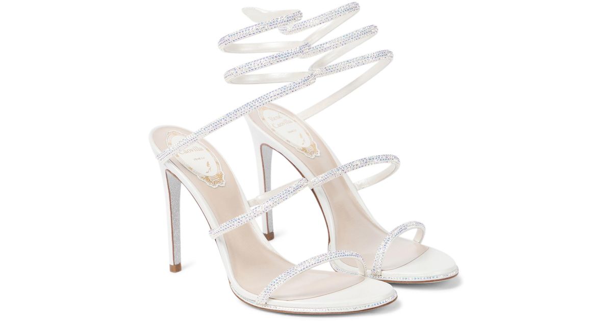 Rene Caovilla Cleo Embellished Leather Sandals in White | Lyst