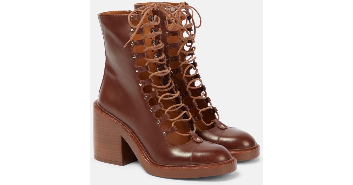 Chloé Chloe May Leather Ankle Boots in Brown | Lyst
