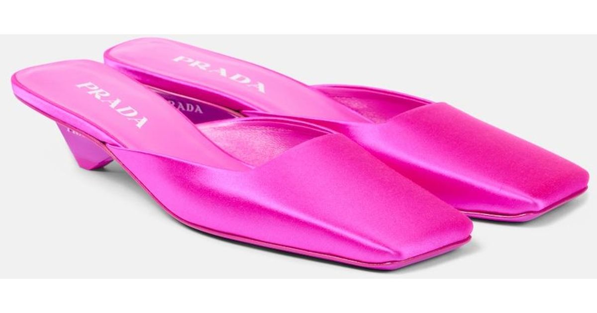 Prada Satin Mules in Pink | Lyst