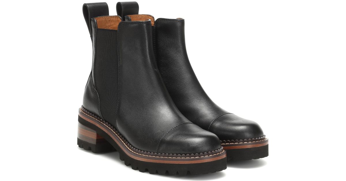 See By Chloé Mallory Leather Ankle Boots in Nero (Black) - Lyst