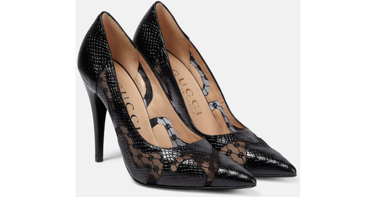Gucci Python-effect Leather Pumps in Black | Lyst