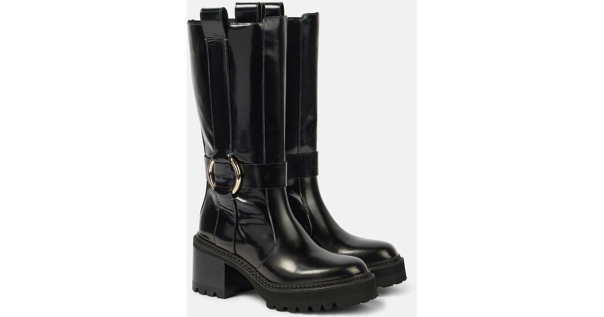 See By Chloé New Ring 60 Leather Knee-High Boots in Black | Lyst