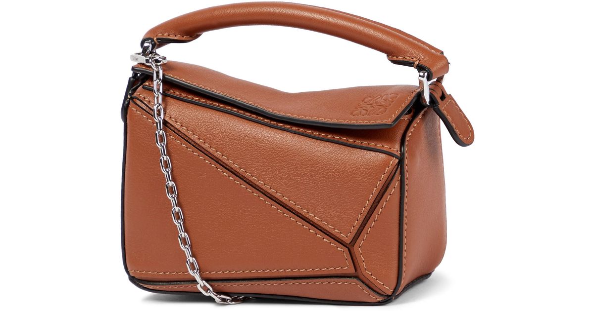 Loewe Puzzle Nano Leather Shoulder Bag in Brown Lyst