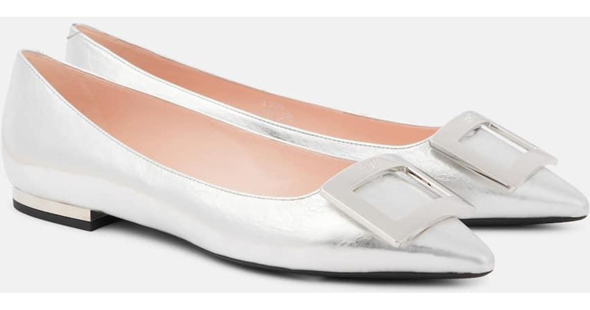 roger vivier silver flats