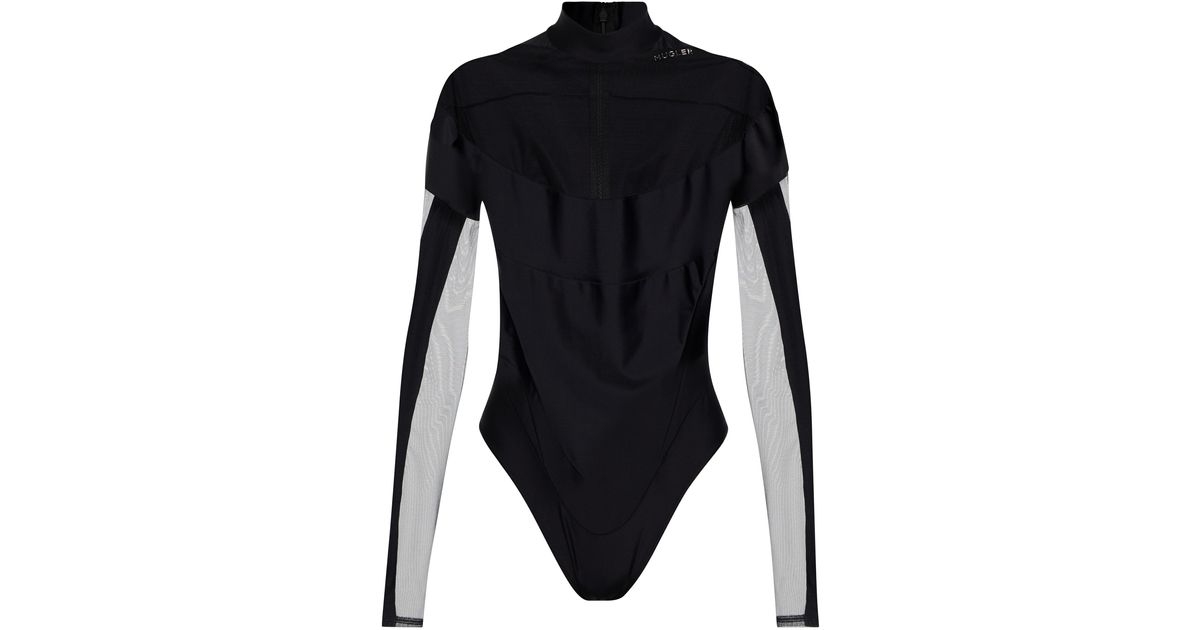 Mugler Meshpaneled Bodysuit in Black Lyst