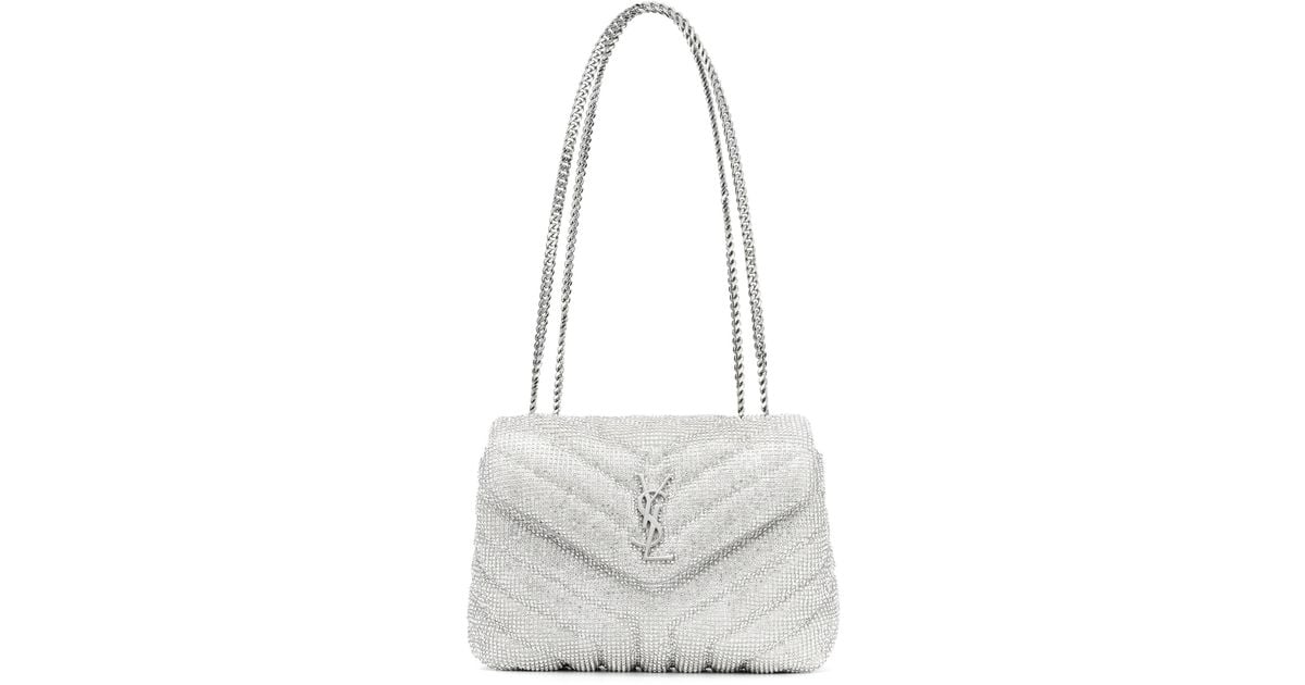 Saint Laurent Loulou Small Crystal Shoulder Bag in White