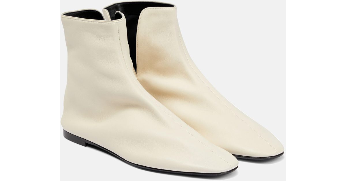 The Row Ava Leather Ankle Boots in White | Lyst