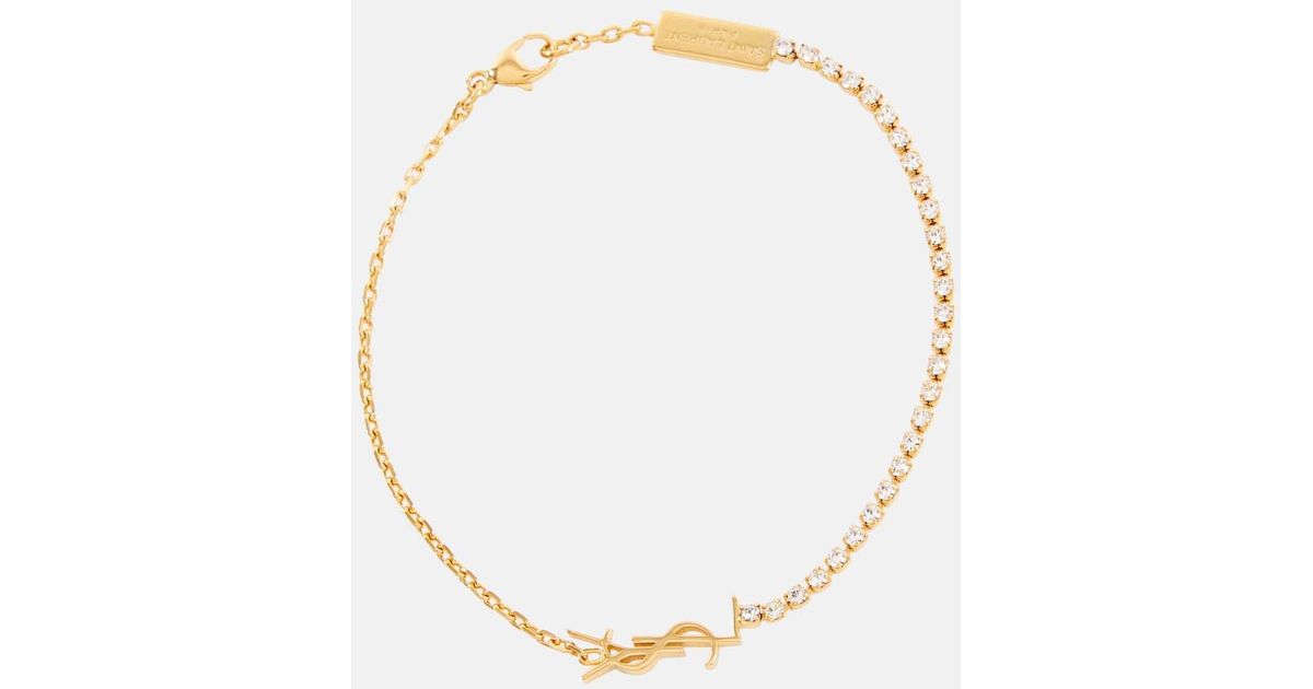 【SAINT LAURENT】Cassandre Heart Charm Bracelet ★追跡可能★ Saint Laurent Cassandre Metal Rhinestone Heart Charm