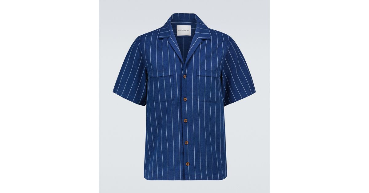 King & Tuckfield Cotton Pinstriped Bowling Shirt in Blue for Men | Lyst