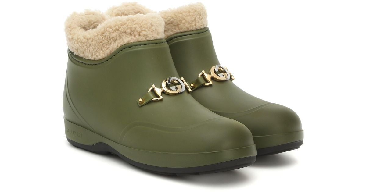 Gucci Crossby Zumi-plaque Shearling-lined Rubber Boots in Green | Lyst