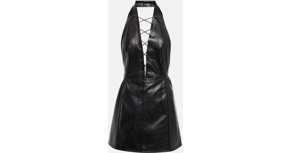 Petar Petrov Atkins V-neck Leather Mini Dress in Black | Lyst