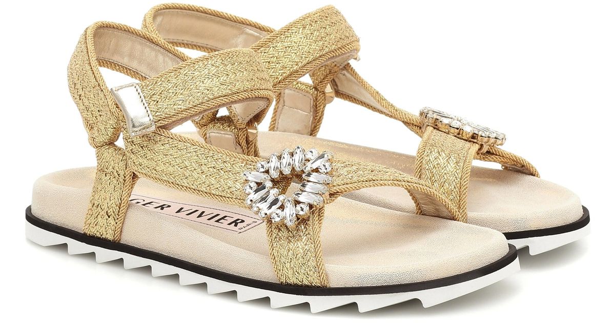Roger Vivier Trekky Viv Raffia Sandals in Beige (Natural) - Lyst