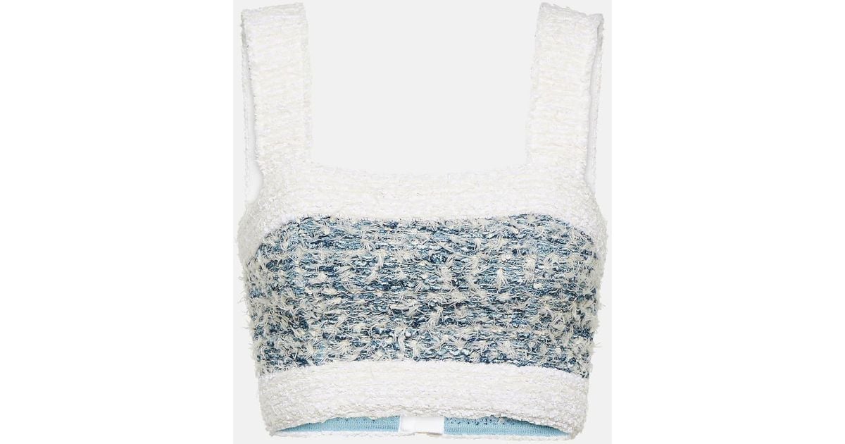 Balmain Tweed Denim Crop Top in Blue Lyst UK