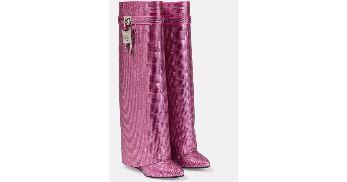 Givenchy Shark Lock Embellished Knee-high Boots in Pink | Lyst