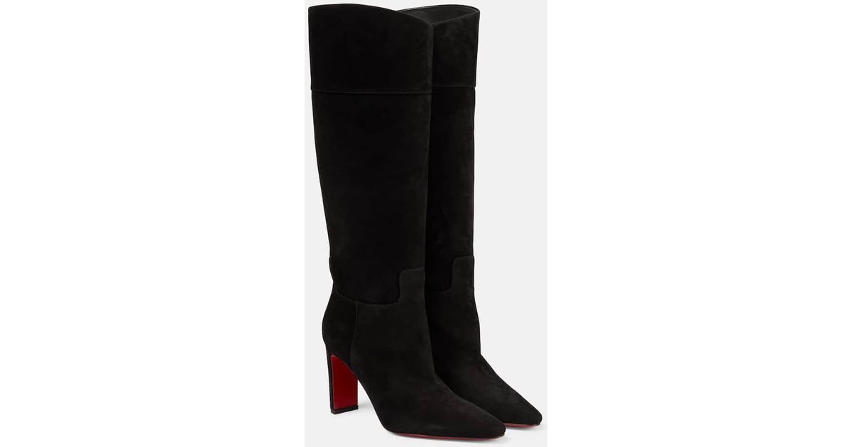 Black Suede High Heel Knee High Boots