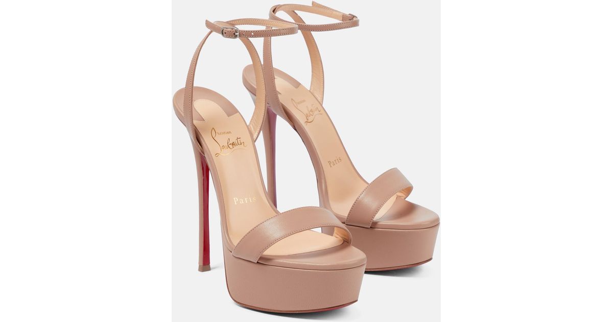 Christian Louboutin Loubi Queen Leather Platform Sandals in Natural Lyst