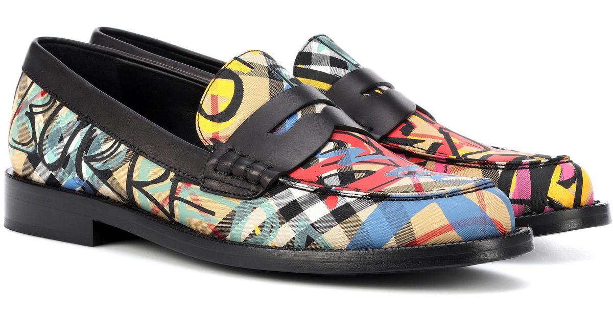Burberry Leather Graffiti Check Loafers 