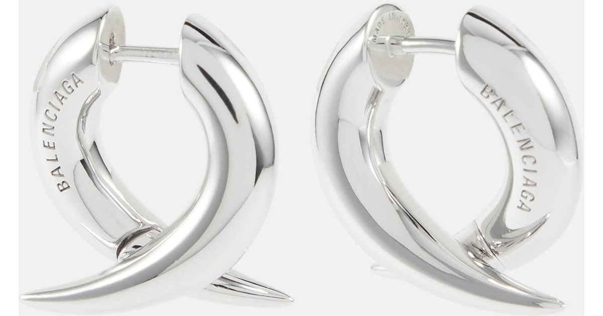 Balenciaga Force Horn Xs Sterling Hoop Earrings in White