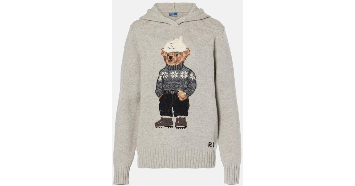 Polo Ralph Lauren Polo Bear Wool And Cashmere Hoodie in Grey Lyst UK