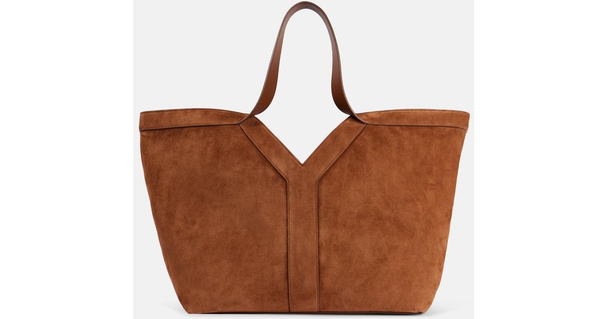 Saint Laurent Y Suede Tote Bag in Brown | Lyst