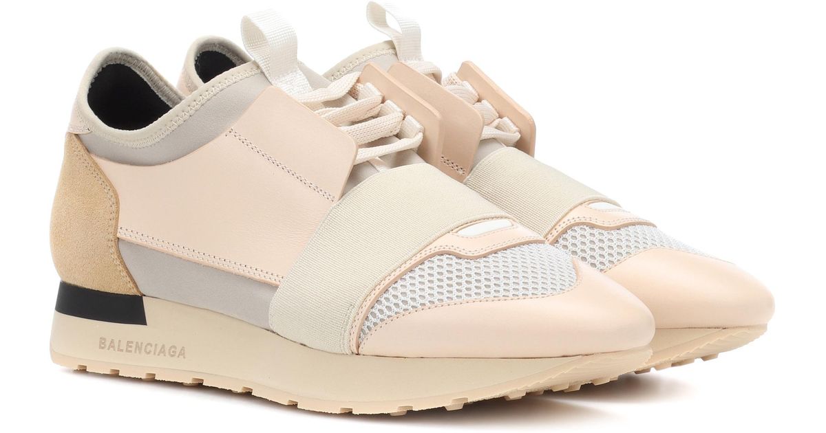 Balenciaga Race Runner Leather, Suede, Mesh And Neoprene Sneakers in  Natural | Lyst