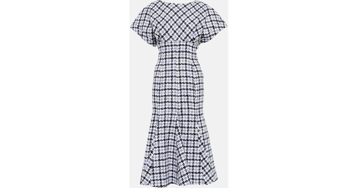 Carolina Herrera Houndstooth Tweed Midi Dress in Blue Lyst