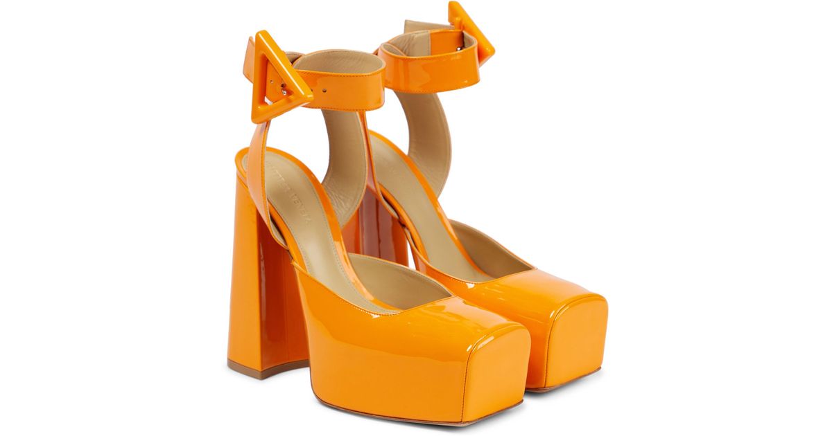 Bottega Tower Leather Platform Pumps in Orange Lyst