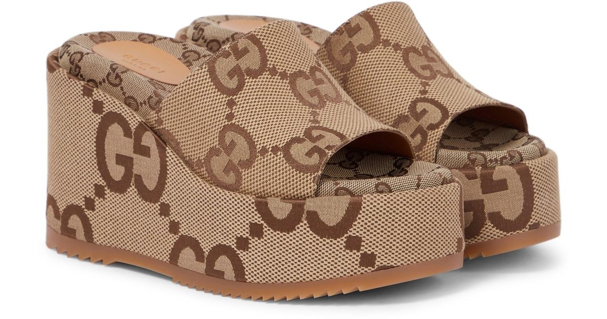 Gucci Jumbo GG Wedge Platform Sandals in Brown | Lyst