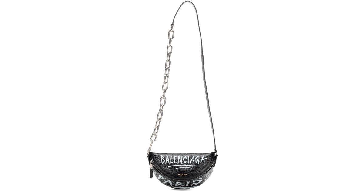 Balenciaga Black And White Souvenir Xs Graffiti Leather Belt Bag