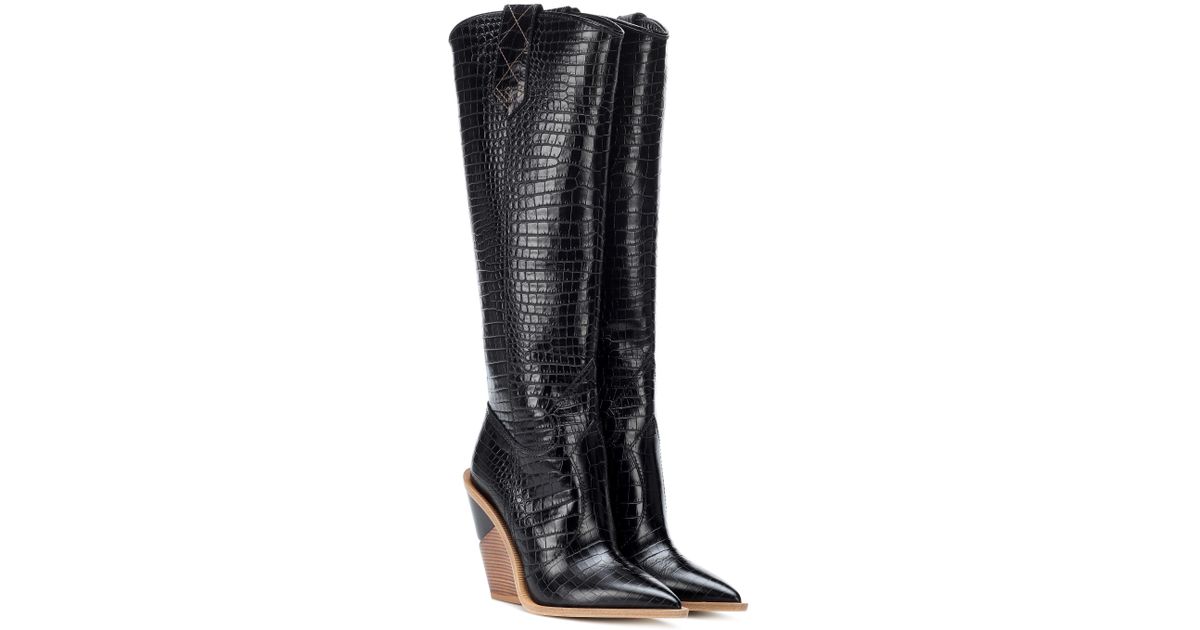 Fendi Embossed Leather Cowboy Boots in 