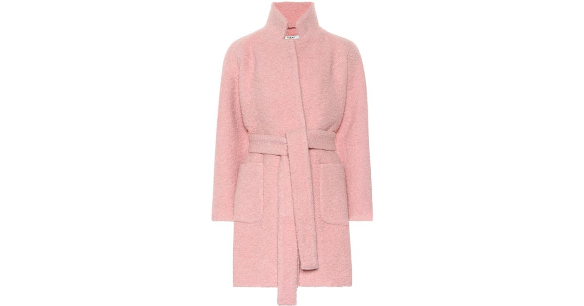 Ganni Wool-blend Coat in Pink - Lyst