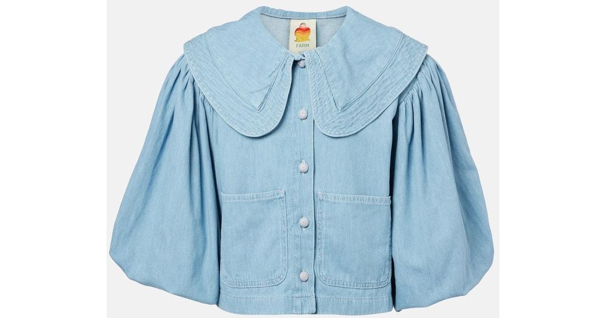 FARM Rio Puff-Sleeve Denim Shirt in Blue Lyst UK