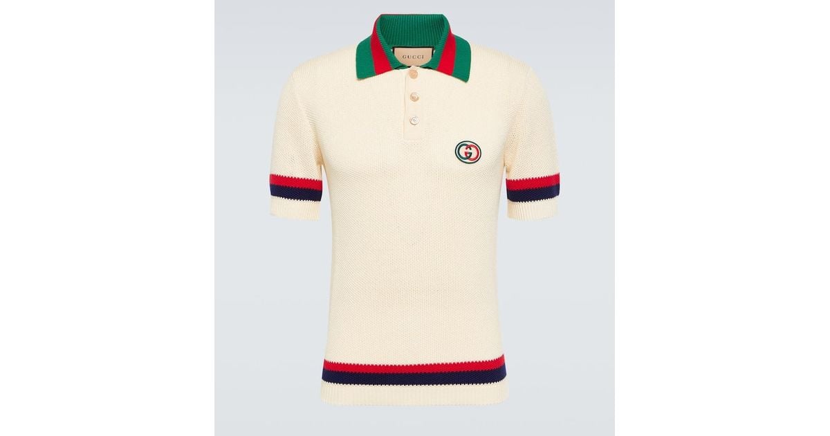 Gucci Logo-embroidered Striped Cotton-knit Polo Shirt in Natural