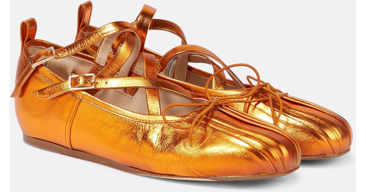 Simone Rocha Metallic Leather Ballet Flats in Brown Lyst