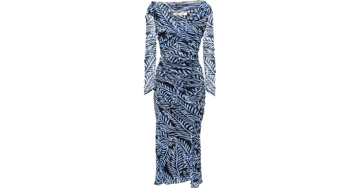 Diane von Furstenberg Ganesa Ruched Mesh Midi Dress in Blue | Lyst