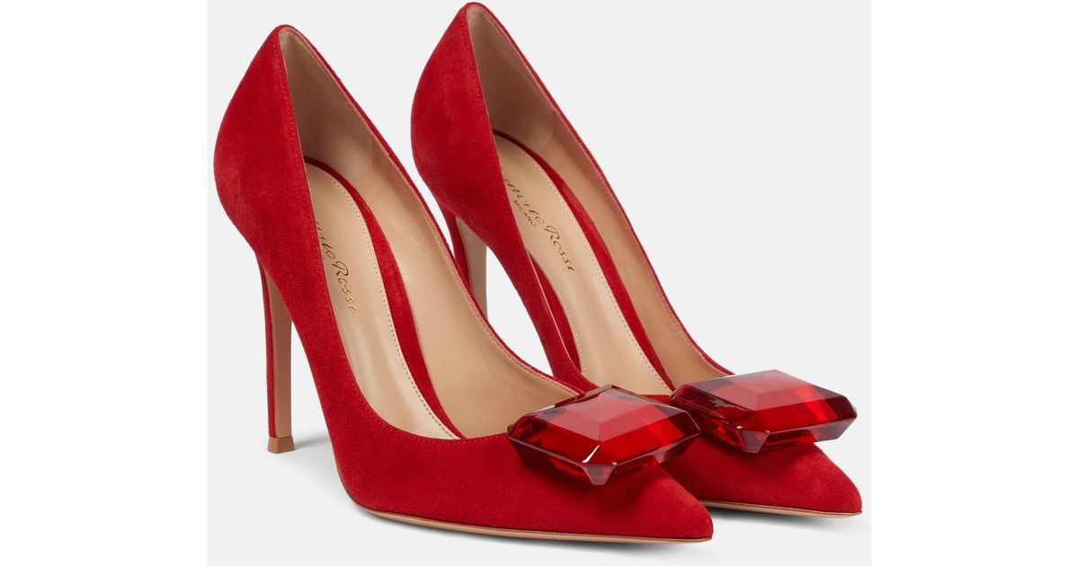 Gianvito Rossi Jaipur 105 Embellished Suede Pumps in Red Lyst