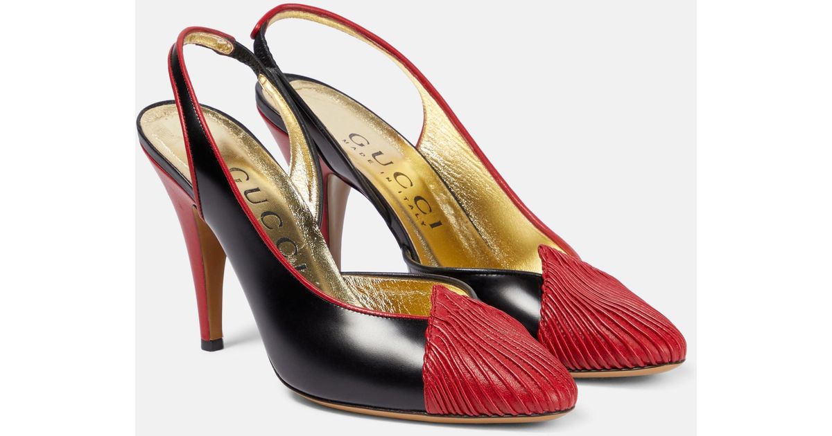 Gucci Pleated Leather Slingback Pumps | Lyst