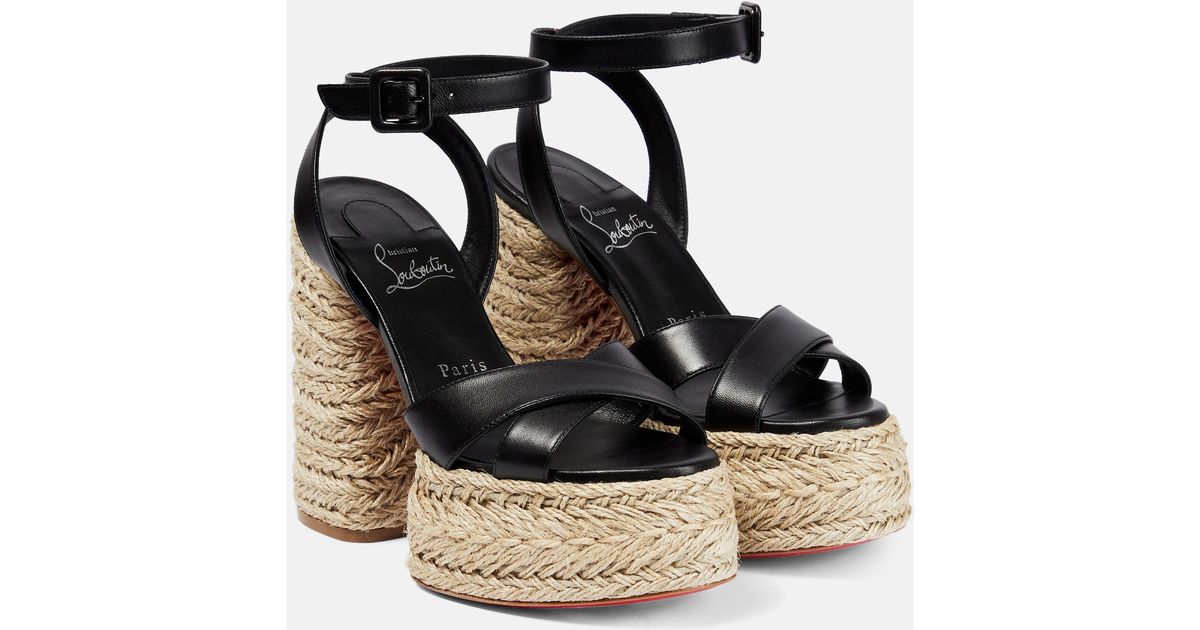 Christian Louboutin Leather And Jute Platform Sandals in Black | Lyst UK