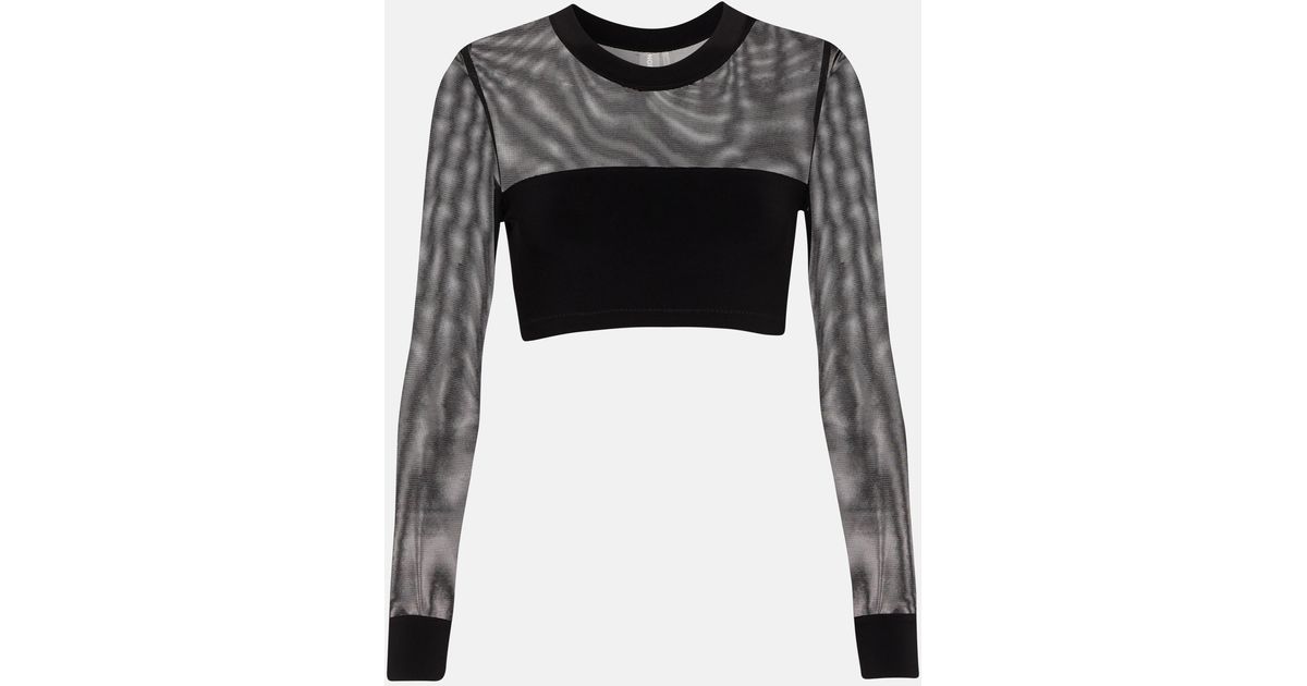 Norma Kamali Mesh And Jersey Crop Top in Black | Lyst