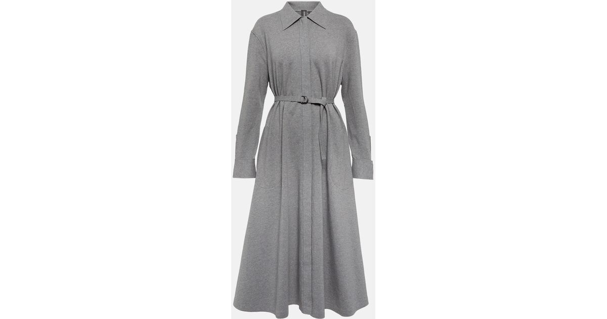 Norma Kamali Belted Terry Midi Dress in Gray | Lyst