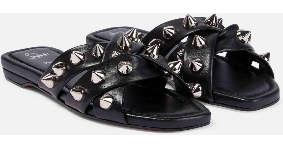 Christian Louboutin Miss Spike Club Embellished Leather Slides in Black