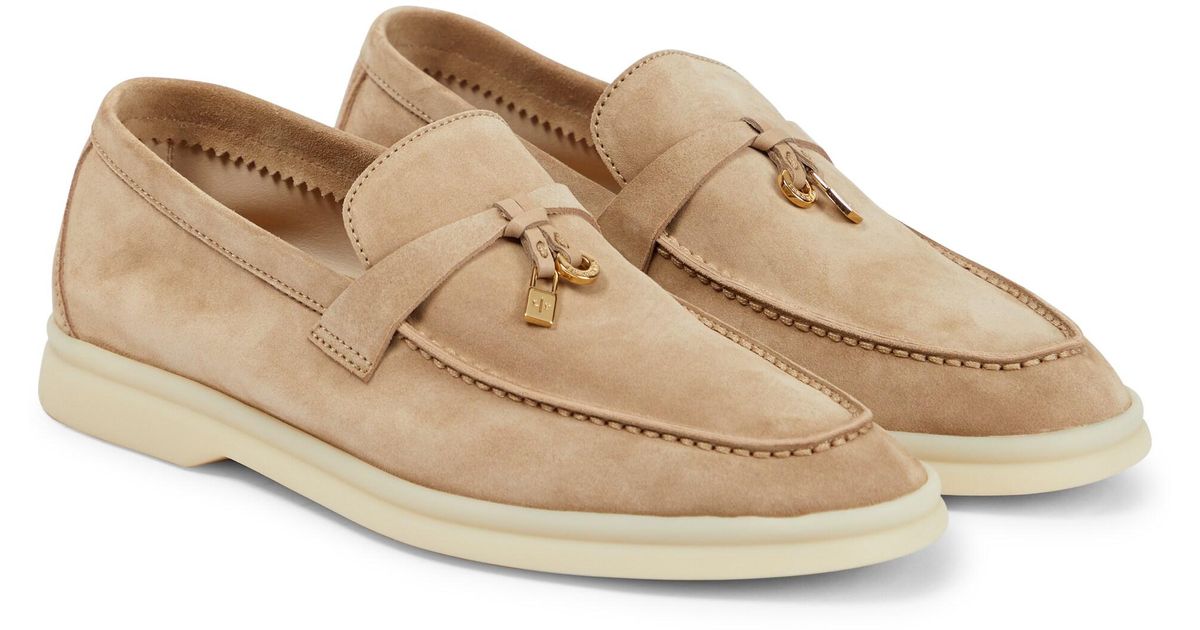 SUMMER WALK LOAFERS BEIGE SUEDE GOLD PADLOCK CHARM