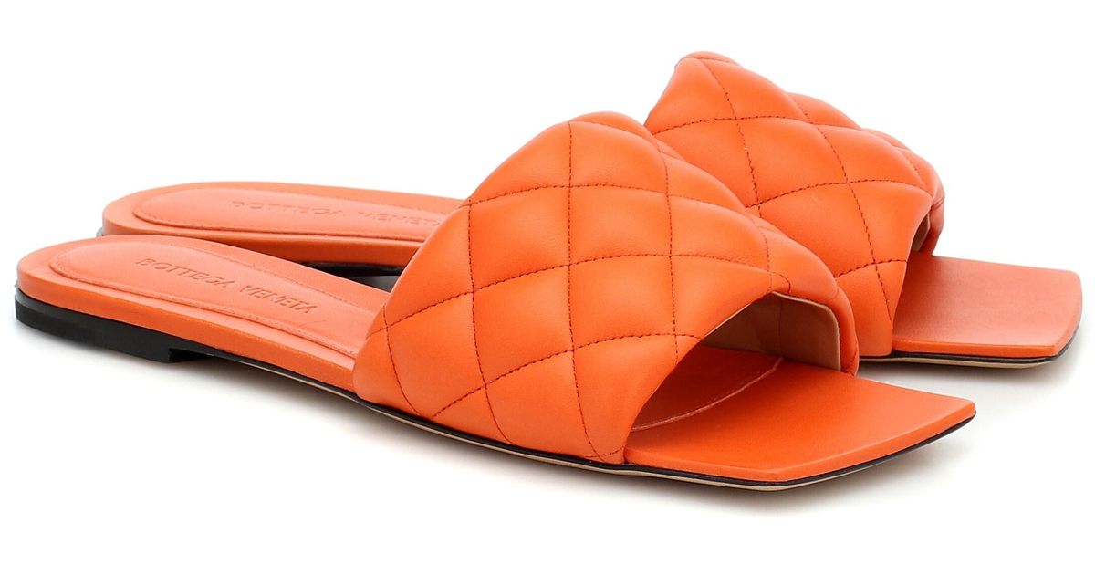 Bottega Veneta Padded Leather Sandals in Orange | Lyst