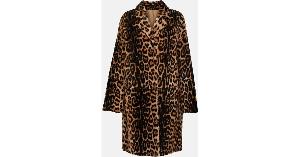 Yves Salomon Leopard-print Shearling And Leather Coat in Brown | Lyst