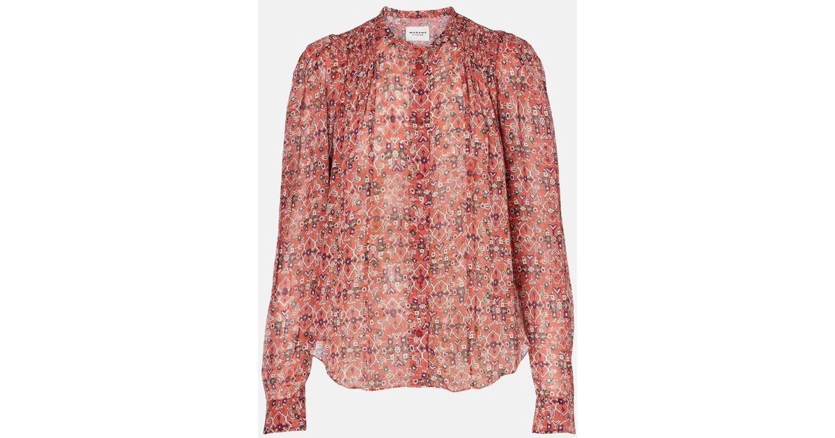 Ricky Ruffle Isabel Marant Neolin Printed Crepe Blouse in Pink | Lyst