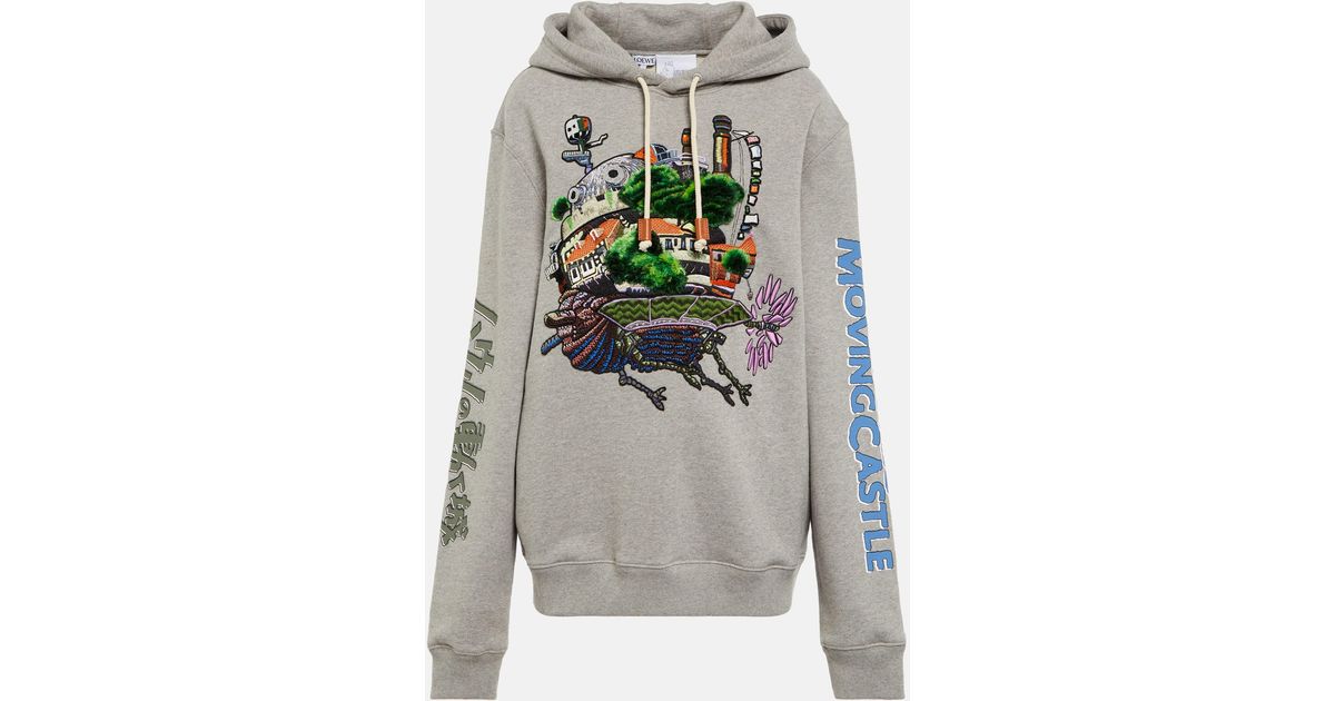 Loewe X Howl's Moving Castle Embroidered Cotton Hoodie in Gray | Lyst