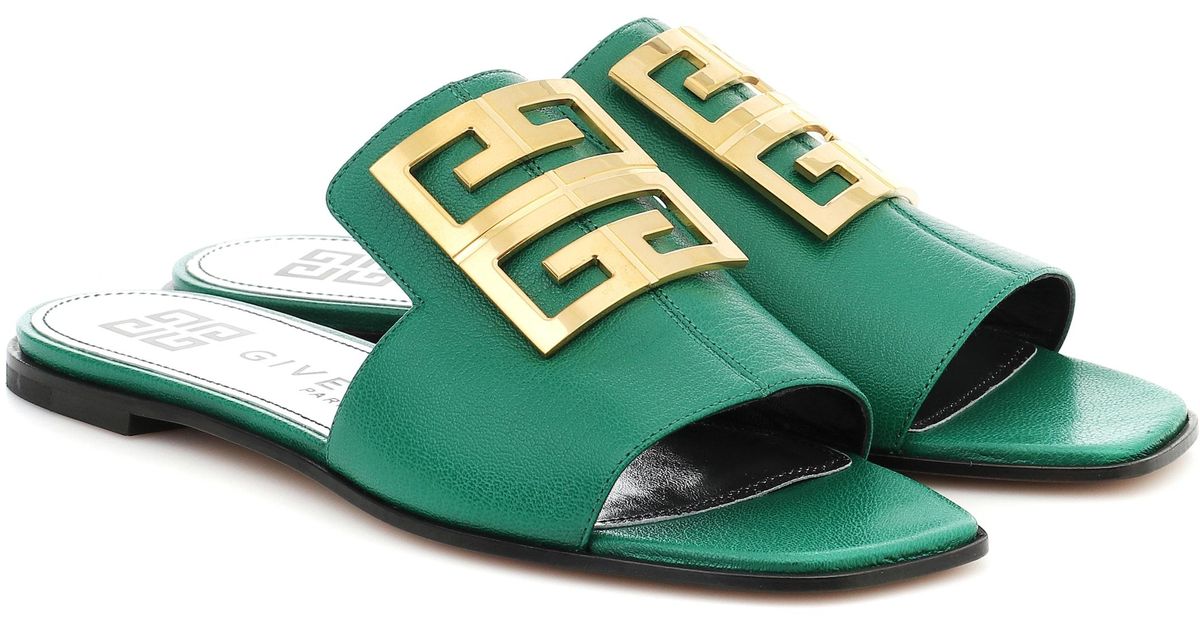 Givenchy 4g Leather Slides in Green | Lyst