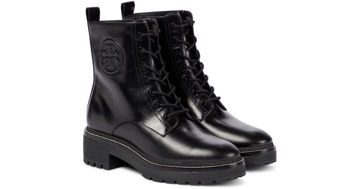 Tory Burch Miller Leather Combat Boots in Black - Lyst