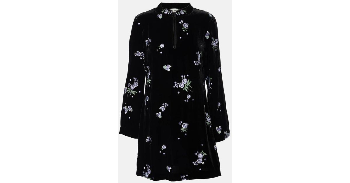 RIXO London Calla Embroidered Velvet Minidress in Black | Lyst UK